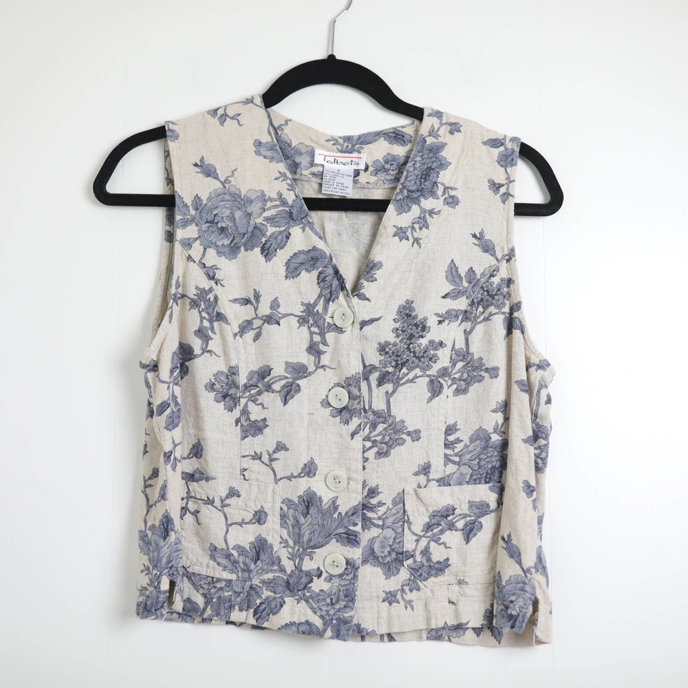 Vintage 90s Talbots Linen Blend Button Front Sleeveless Top Vest